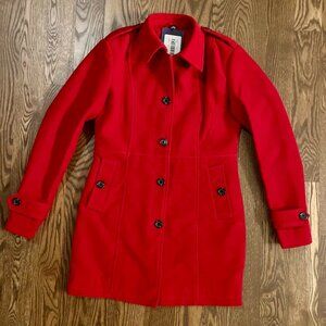 Josephine Womens Long Wool Peacoat, Red, S